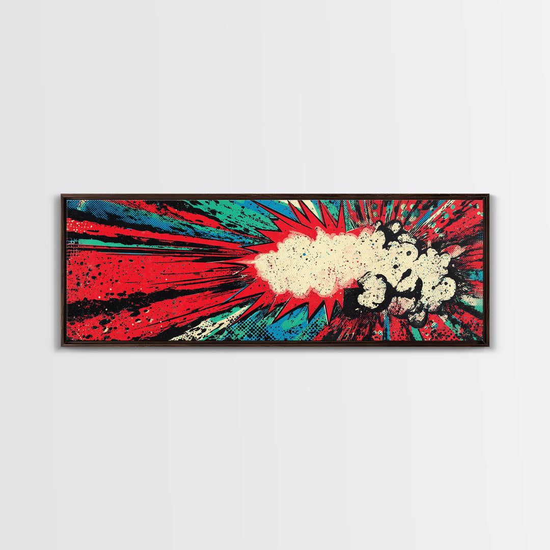Exploding Starburst Shapes Without Text Framed Canvas Print, Pop Art, Portrait, Living Room Decor, Fine Art, Pop, Graffiti Art, POP-3x1-74