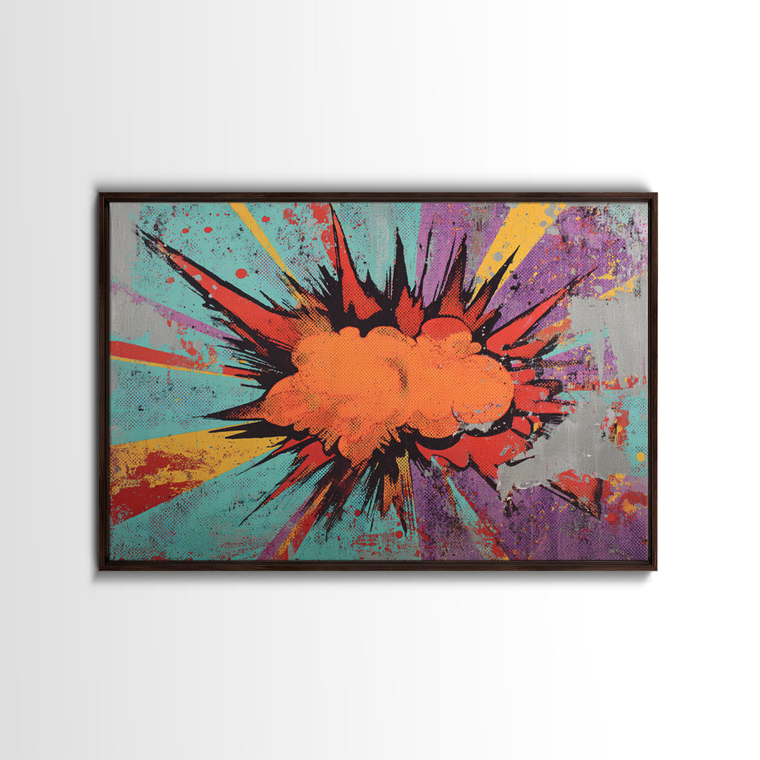 Exploding Starburst Shapes Without Text Framed Canvas Print, Pop Art, Custom Portrait, Living Room Decor, Fine Art, Pop, POP-3x2-14