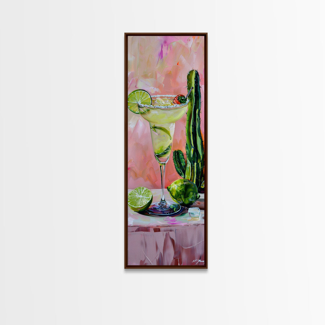 Martini Cocktail Framed Canvas Art, Canvas Bar Art, Tall and Narrow Kitchen Wall Art, Southwestern Wall Art, Margarita Painting for Kitchen