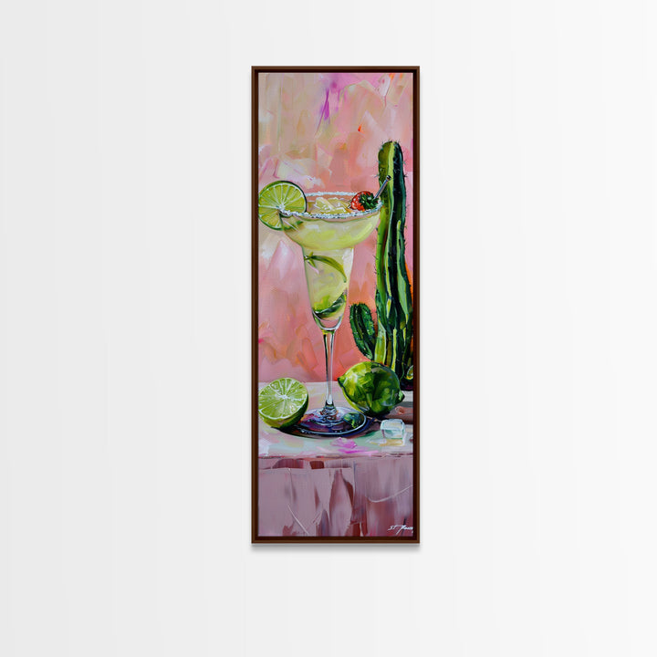 Martini Cocktail Framed Canvas Art, Canvas Bar Art, Tall and Narrow Kitchen Wall Art, Southwestern Wall Art, Margarita Painting for Kitchen