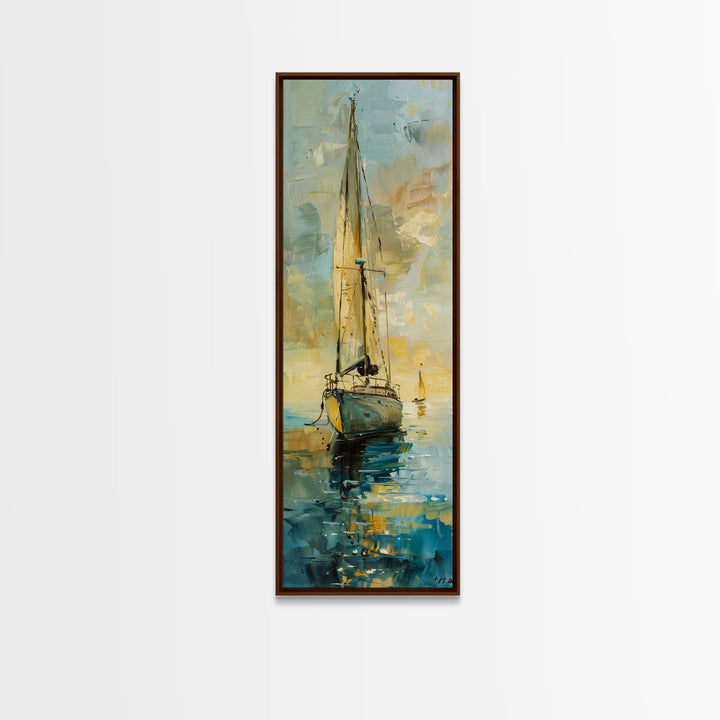 Framed Sailboat Canvas Art Print Framed, Sailboat Painting, Nautical Wall Art for Beach House, Large Wall Art Print for Him, Coastal Art