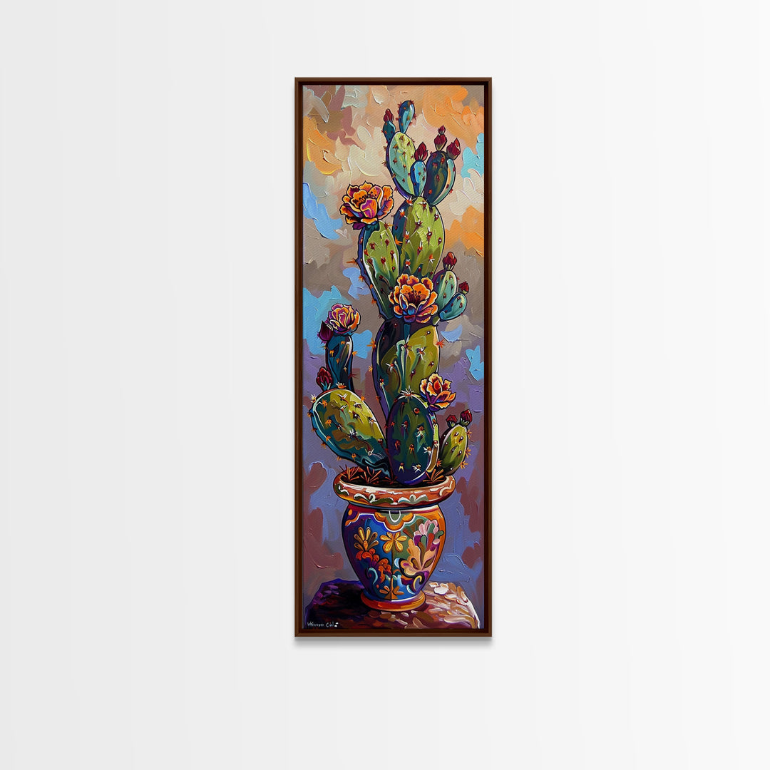 Cactus Canvas Printed and Framed Art, Colorful Botanical Wall Art, Desert Art Print, Vertical Narrow Wall Art, Art Print for Kitchen