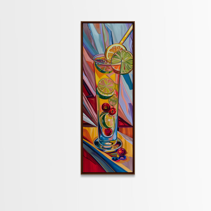Martini Cocktail Framed Canvas Art, Canvas Bar Art, Tall and Narrow Kitchen Wall Art, Southwestern Wall Art, Abstract Modern Bar Cart Print