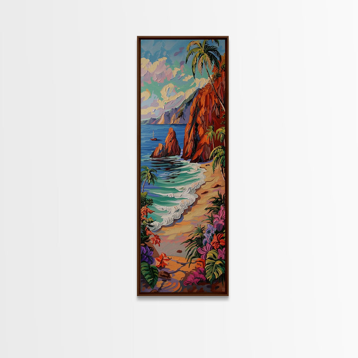 Colorful Hawaii Coastal Art Printed and Framed on Canvas, Beach House Wall Art Decor, Textured Canvas Painting, Modern Art for Living Room