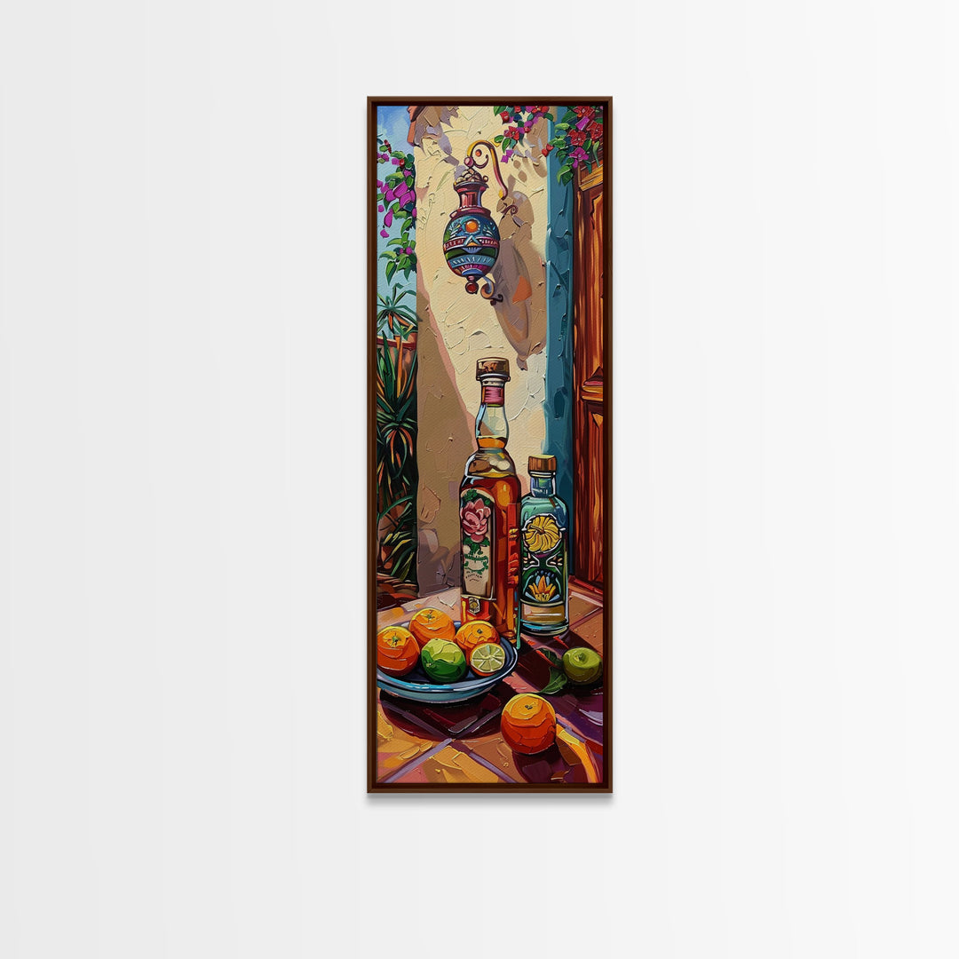 Mediterranean Still Life Canvas Painting Framed and Printed, Textured Wall Art, Rustic Vertical Framed Art for Living Room, Colorful Art