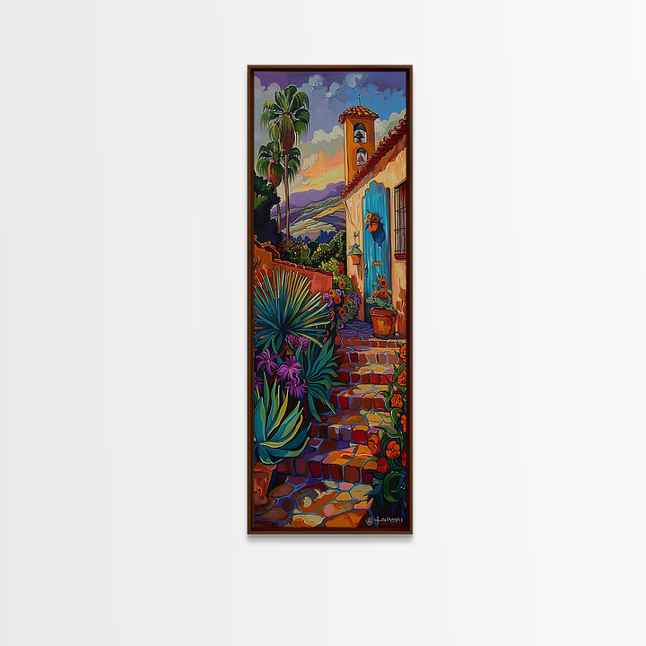 Contemporary Tuscan Style Oil Painting, Sunset Painting Framed and Printed on Canvas, Spanish Art, Living Room Wall Art Print, Mountain Art