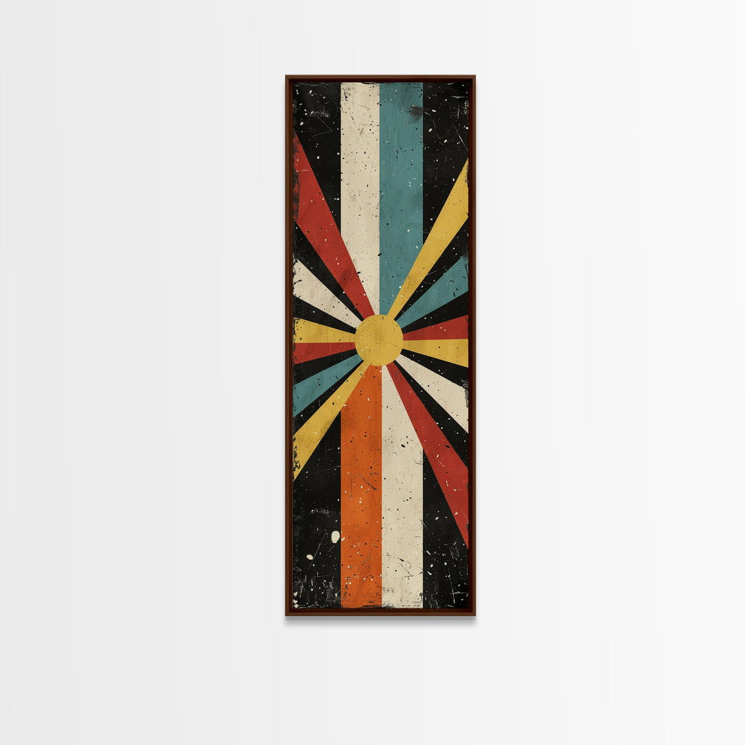 Midcentury Modern Sunburst Art, Framed Canvas Print, Retro, MCM Style, Vintage Style Wall Art, Skinny Art, Wood Frame Art