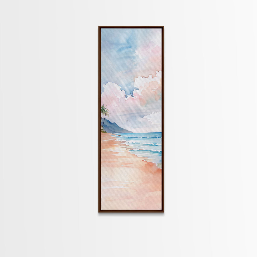 Gentle Shoreline Watercolor Art - Framed Canvas Print, Farmhouse Art, Boho Art, Skinny Art, Tall Art, Living Room Decor, Beach Wall Art for Home Decor