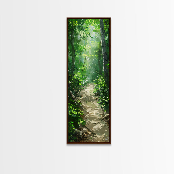 Lush Forest Pathway Art - Framed Canvas Print, Farmhouse Art, Boho Art, Skinny Art, Tall Art, Living Room Decor, Nature Wall Art for Home Decor