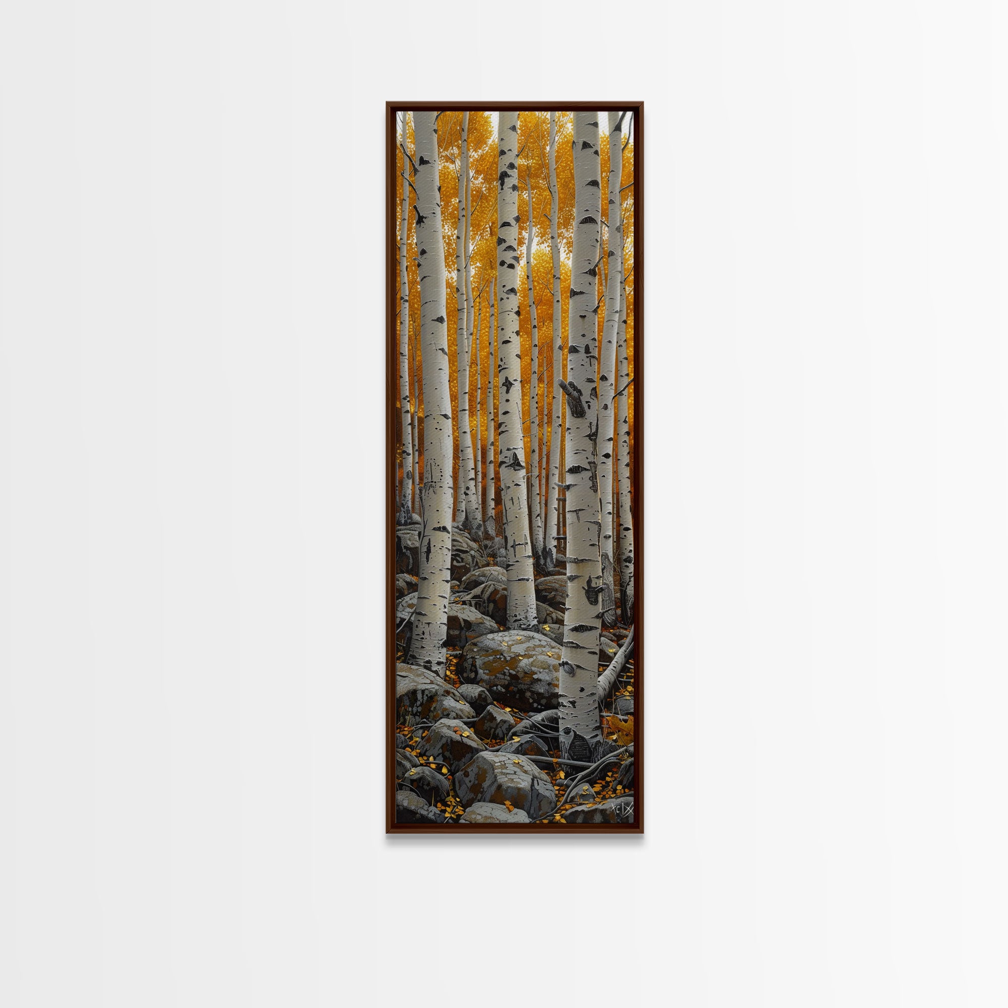 Birch Tree Forest, Framed Canvas Print, Skinny / Tall Wall Art