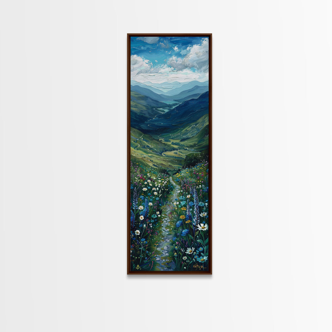 Secret Path Through The Wild Flowers, Framed Canvas Print, Unique Wall Art, Minimalist Landscape Painting, Wood Frame Art, Sofa Decor, Springtime Art