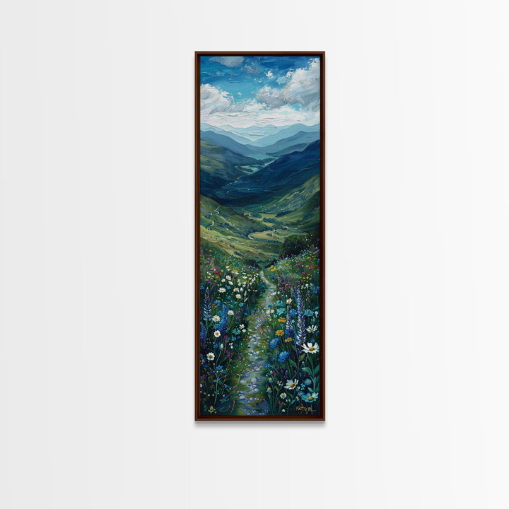 Secret Path Through The Wild Flowers, Framed Canvas Print, Unique Wall Art, Minimalist Landscape Painting, Wood Frame Art, Sofa Decor, Springtime Art