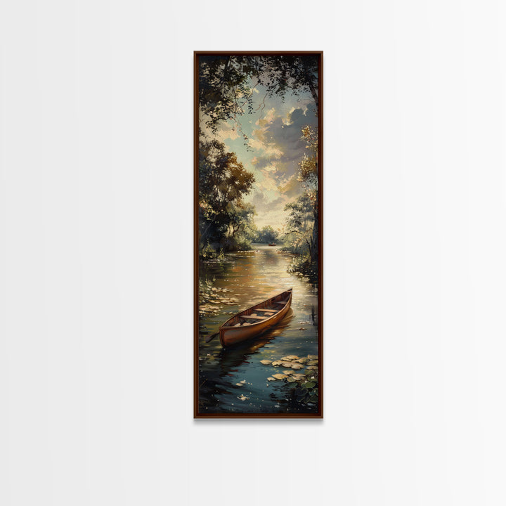 Antique Canoe Framed Canvas Print, lake House Decor, Lake Life Wall Art, Tall Wall Art For Small Spaces