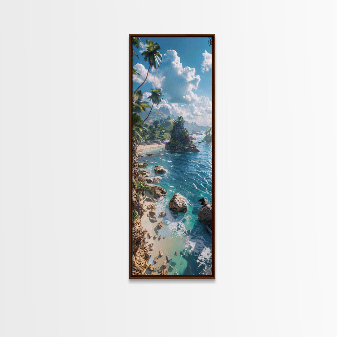Idyllic Island Shoreline With Crystal Waters, Farmhouse Art For Modern Homes, Boho And Minimalist Wall Art In Tall Canvas Print