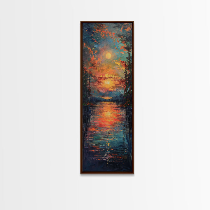 Radiant Sunrise Over Rolling Hills Vibrant Landscape Art Framed Canvas Print Tall Art Japanese Style Art