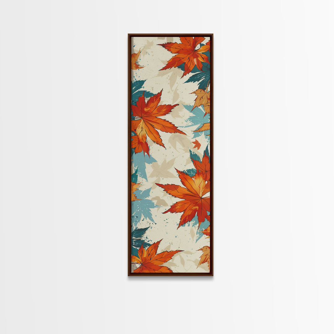 Japanese Autumn Leaves Canvas Print In Ukiyo-e Style, Traditional Woodblock Art, Framed Canvas Print, Tall Skinny Japanese Wall Art, Ready To Hang