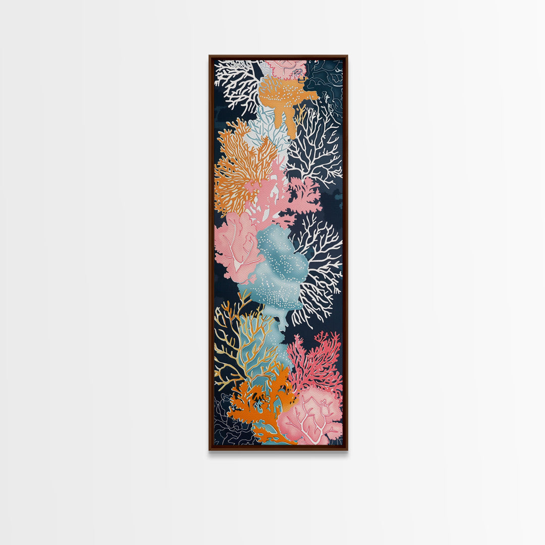 Intricate Coral Reef Art in Vibrant Colors on Tall Vertical Canvas Print Perfect for Underwater Sea Life-Themed Decor