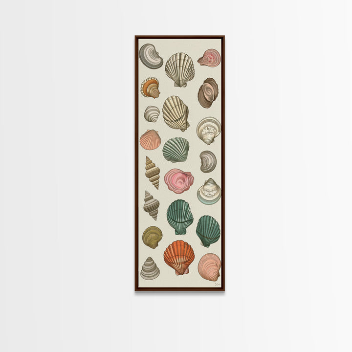 Elegant Sea Shell Collection in Vintage Style on Tall Vertical Canvas Print Perfect for Coastal-Themed Wall Decor