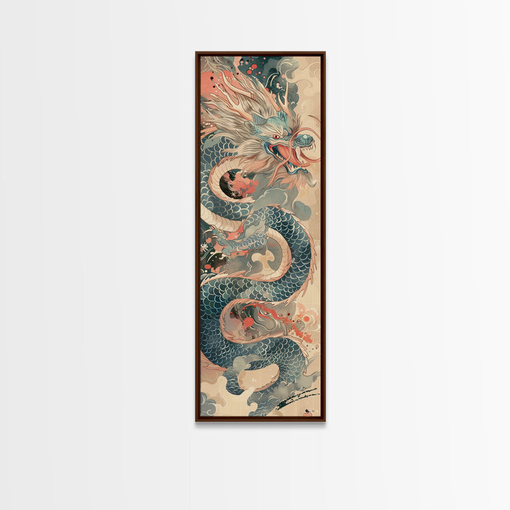 Mythical Japanese Dragon in Swirling Clouds – Skinny Art on Framed Canvas Print
