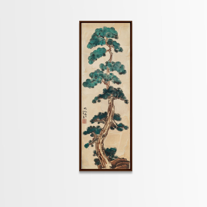 Japanese Pines Artistic Interpretation Tall Branches Skinny Art Tall Art Framed Canvas Print Japanese Style Art Ukiyo-e Art Wood Block Print Classic