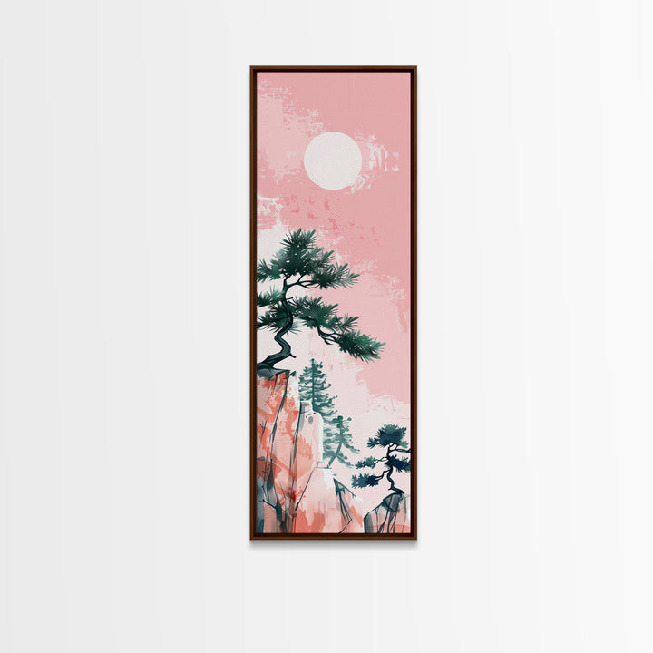 Ethereal Reeds In Windy Meadow Blush Tones Skinny Art Tall Art Framed Canvas Print Japanese Style Art Ukiyo-e Art Wood Block Print Nature