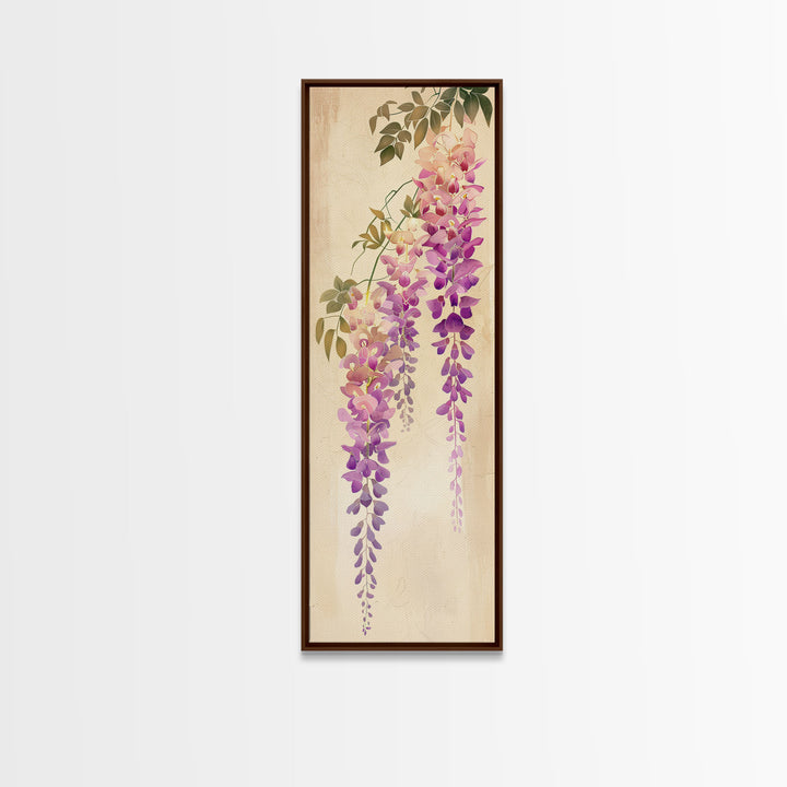Hanging Wisteria Flowers In Purple Tones Japanese Style Framed Canvas Print, Wall Art Ready To Hang For Living Spaces