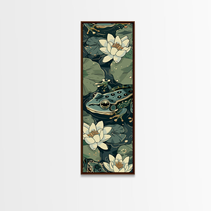 Elegant Japanese Peacock with Blossoms Tall Skinny Framed Canvas Print - Ukiyo-e Art Wall Décor
