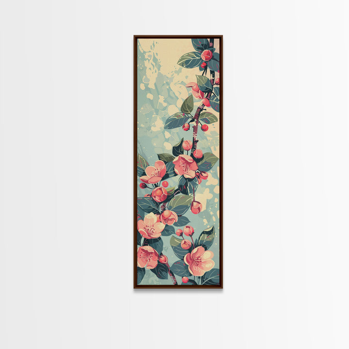 Japanese Style Frogs and Lotus Flowers Framed Canvas Print - Tall Skinny Ukiyo-e Wall Art