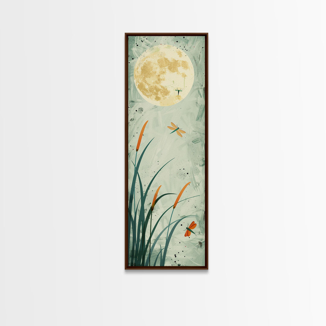 Serene Swans and Cherry Blossoms in Japanese Art Tall Skinny Framed Canvas Print - Wall Décor