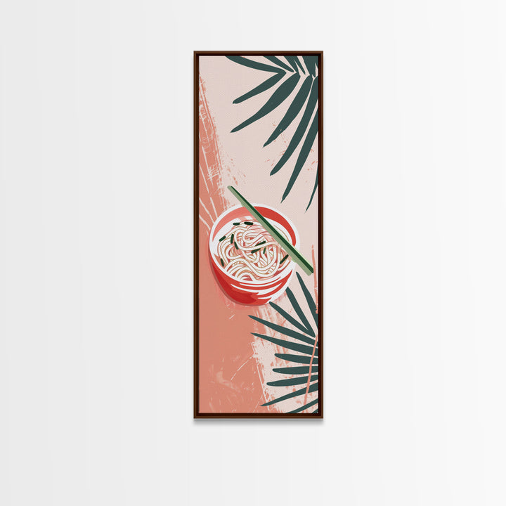 Ramen Noodles Japanese Cuisine Art On Framed Canvas Print In Ukiyo-e Style Tall Skinny Culinary Wood Block Wall Decor