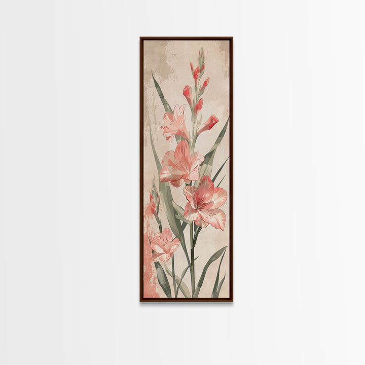 Canvas Print Soft Pink Gladiolus Flowers, Vintage-Inspired Floral Art For Bedroom Or Living Room, Romantic Wall Decoration