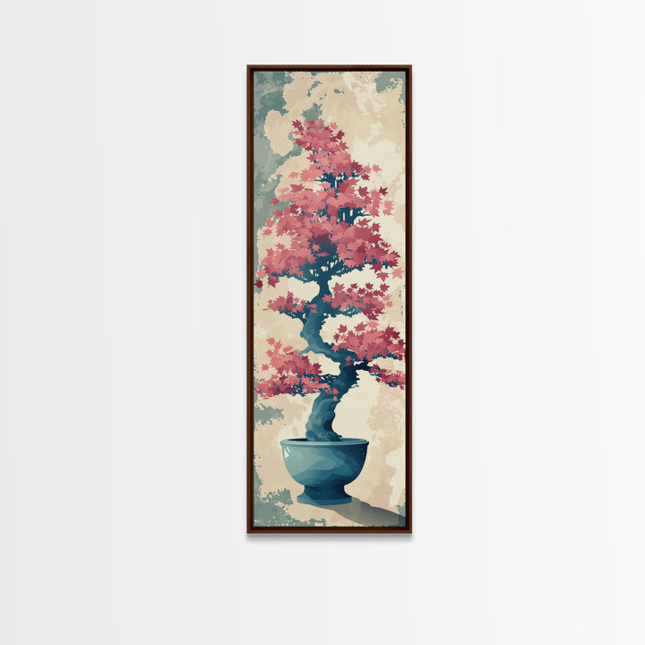 Maple Bonsai Tree In Pot With Soft Pastel Background Tall Art Ukiyo-e Art Framed Canvas Print