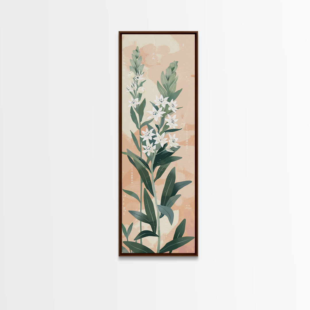 Elegant White Flowers On Tall Stems With Soft Background For Modern Wall Art Decor Ukiyo-e Japanese Style Art Framed Canvas Print