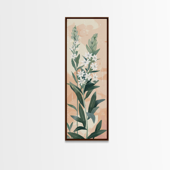 Elegant White Flowers On Tall Stems With Soft Background For Modern Wall Art Decor Ukiyo-e Japanese Style Art Framed Canvas Print
