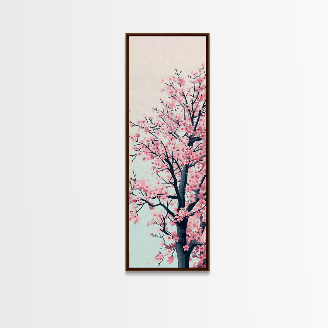 Delicate Cherry Blossom Tree In Full Bloom Against A Soft Gradient Background For Elegant Wall Art Framed Canvas Print