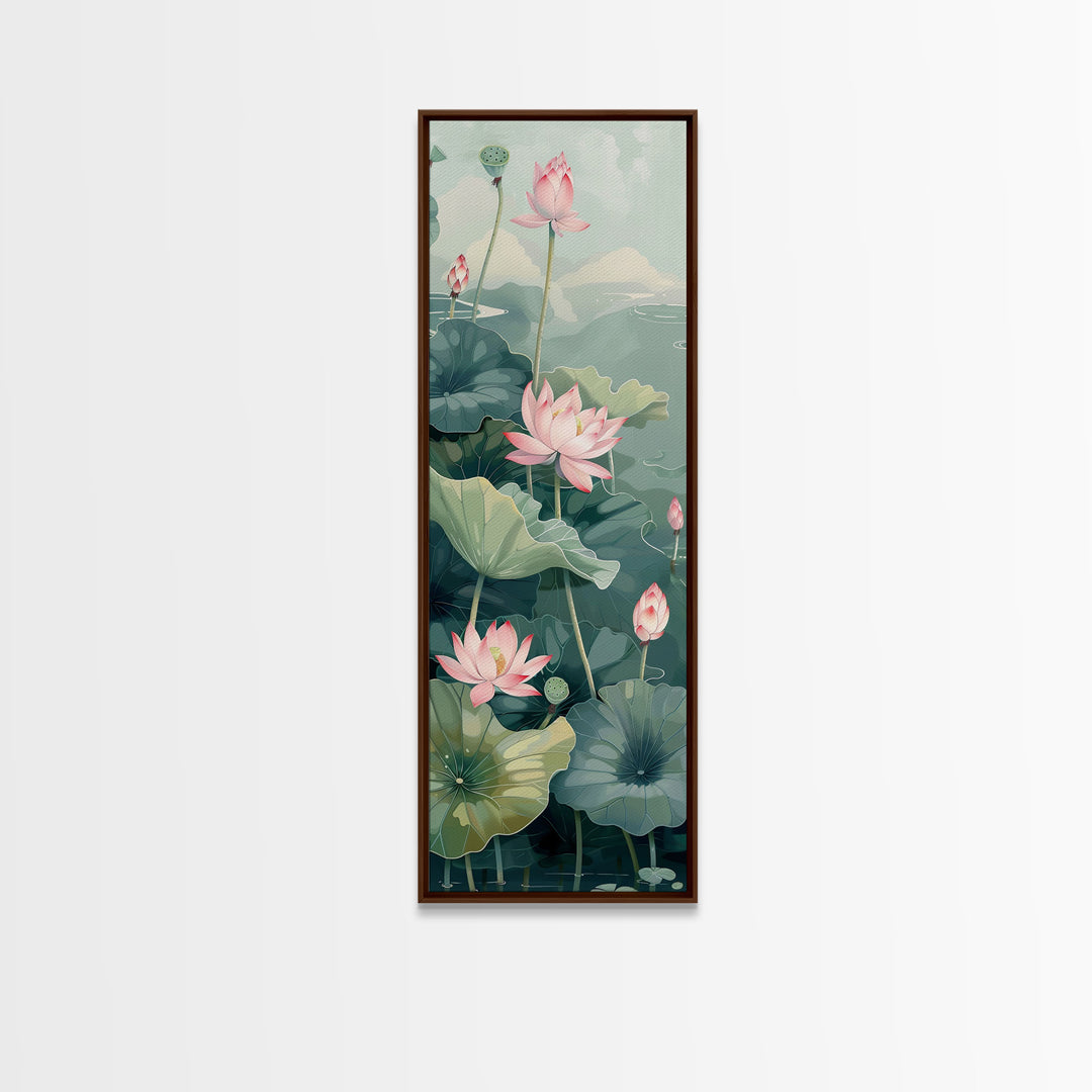 Tranquil Lotus Flowers And Large Green Leaves In Pond For Calming Nature Wall Art Ukiyo-e Japanese Style Art Canvas Print