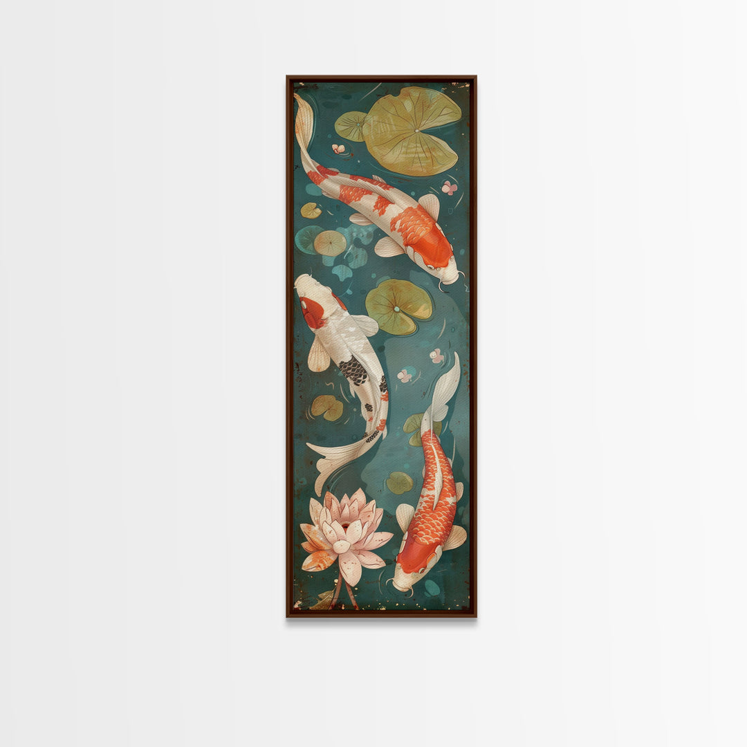 Graceful Koi Fish Swimming Among Lotus Flowers For Zen-Inspired Wall Art Japanese Style Framed Canvas Print