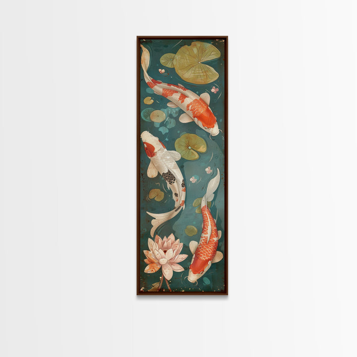 Graceful Koi Fish Swimming Among Lotus Flowers For Zen-Inspired Wall Art Japanese Style Framed Canvas Print