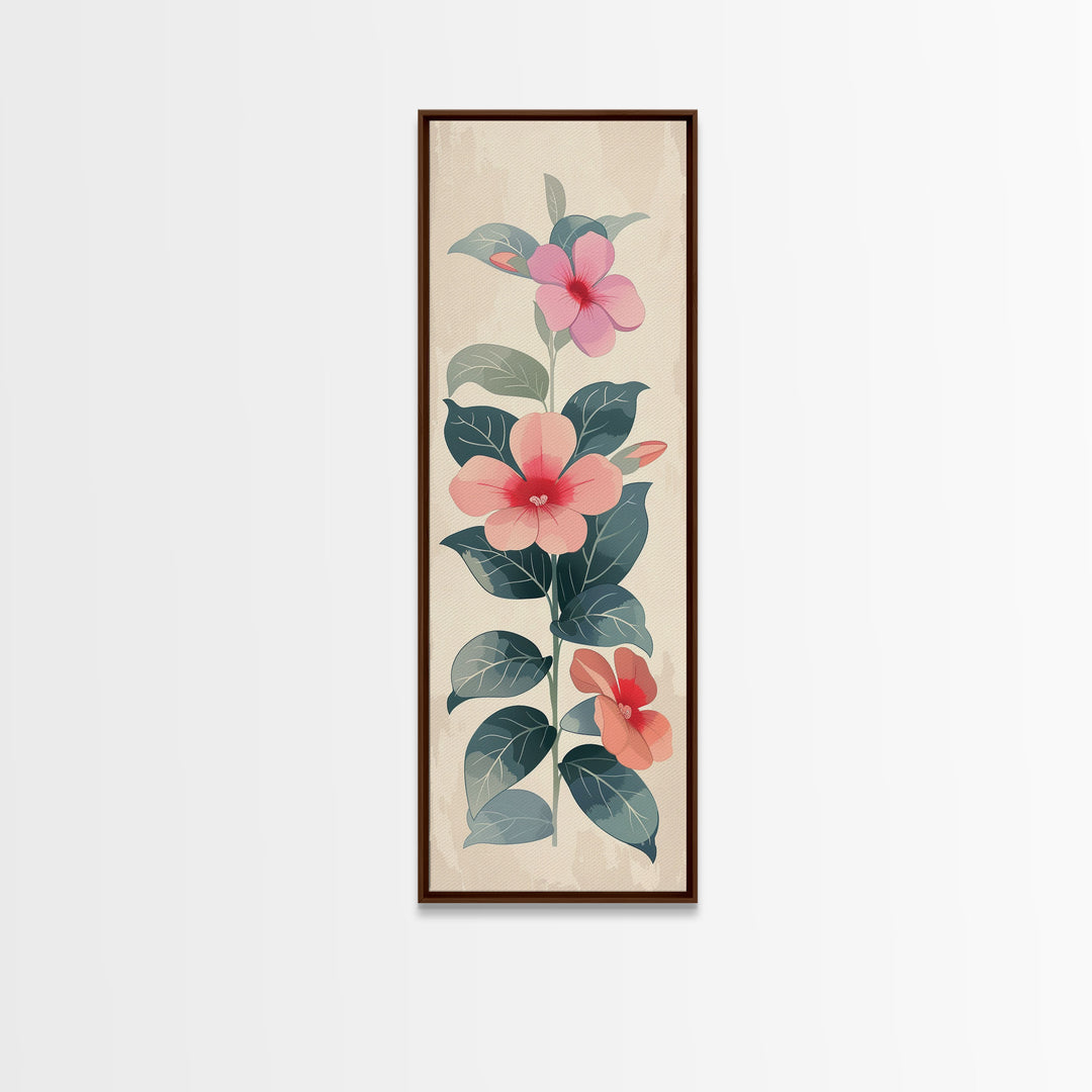 Floral Bouquet With Pink And Red Flowers - Skinny Art Tall Art Framed Canvas Print Japanese Style Art Ukiyo-e Art