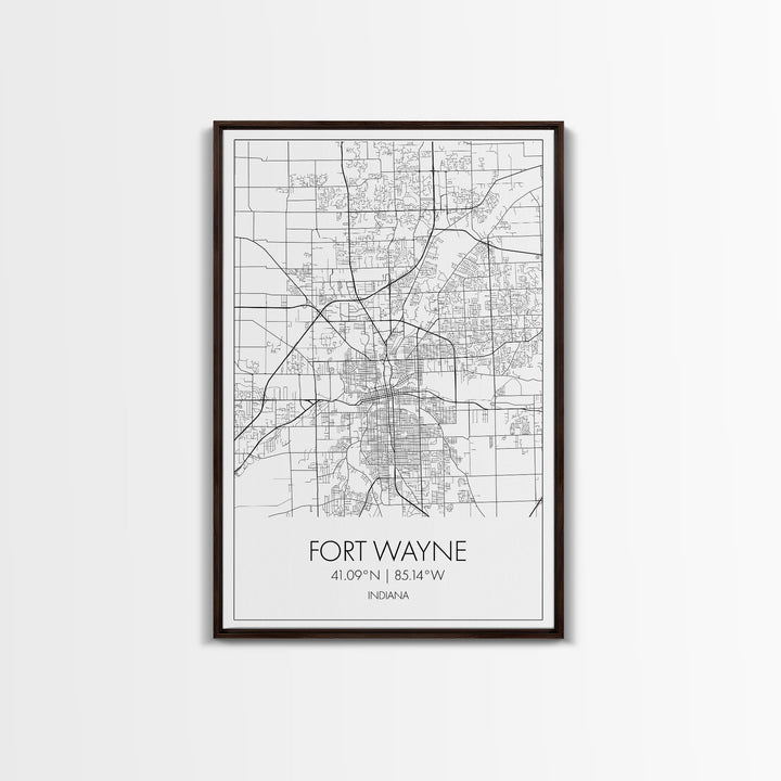 Fort Wayne Street Map, Indiana Map, City Map Art, Minimalist Art, Wall Art, Canvas Print, Office Wall Décor, Gifts For Him, Travel Print