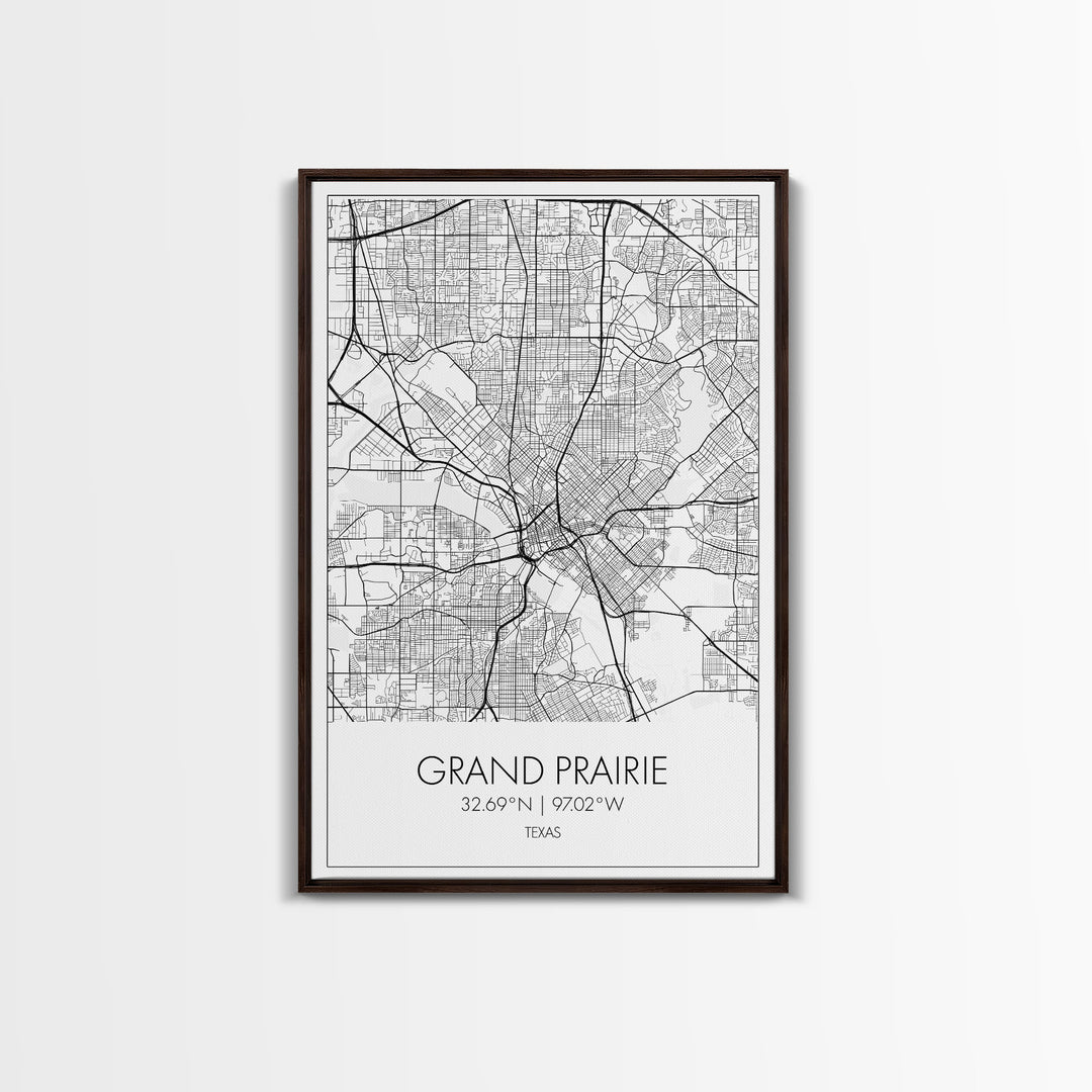 Grand Prairie Street Map, Texas Map, City Map Art, Minimalist Art, Wall Art, Canvas Print, Black And White, Travel Print, Anniversary Gift