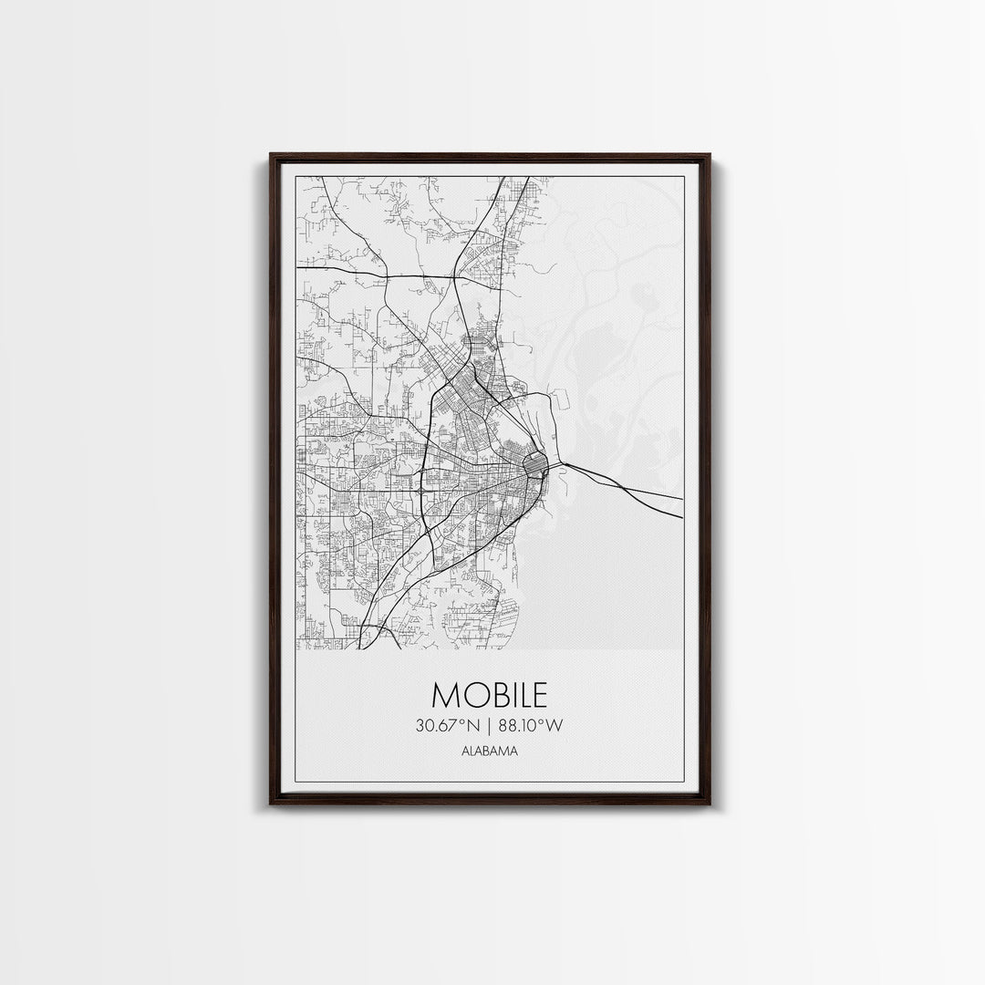 Mobile Street Map, Alabama Map, City Map Art, Modern Art, Wall Art, Canvas Print, Farmhouse Bedroom Art, Mother In Law Gift, Travel Art