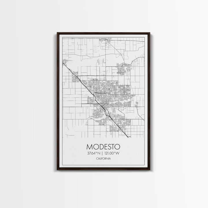 Modesto Street Map, California Map, City Map Art, Modern Art, Wall Art, Canvas Print, Home Décor Wall Art, Friendship Gift, Travel Wall Art