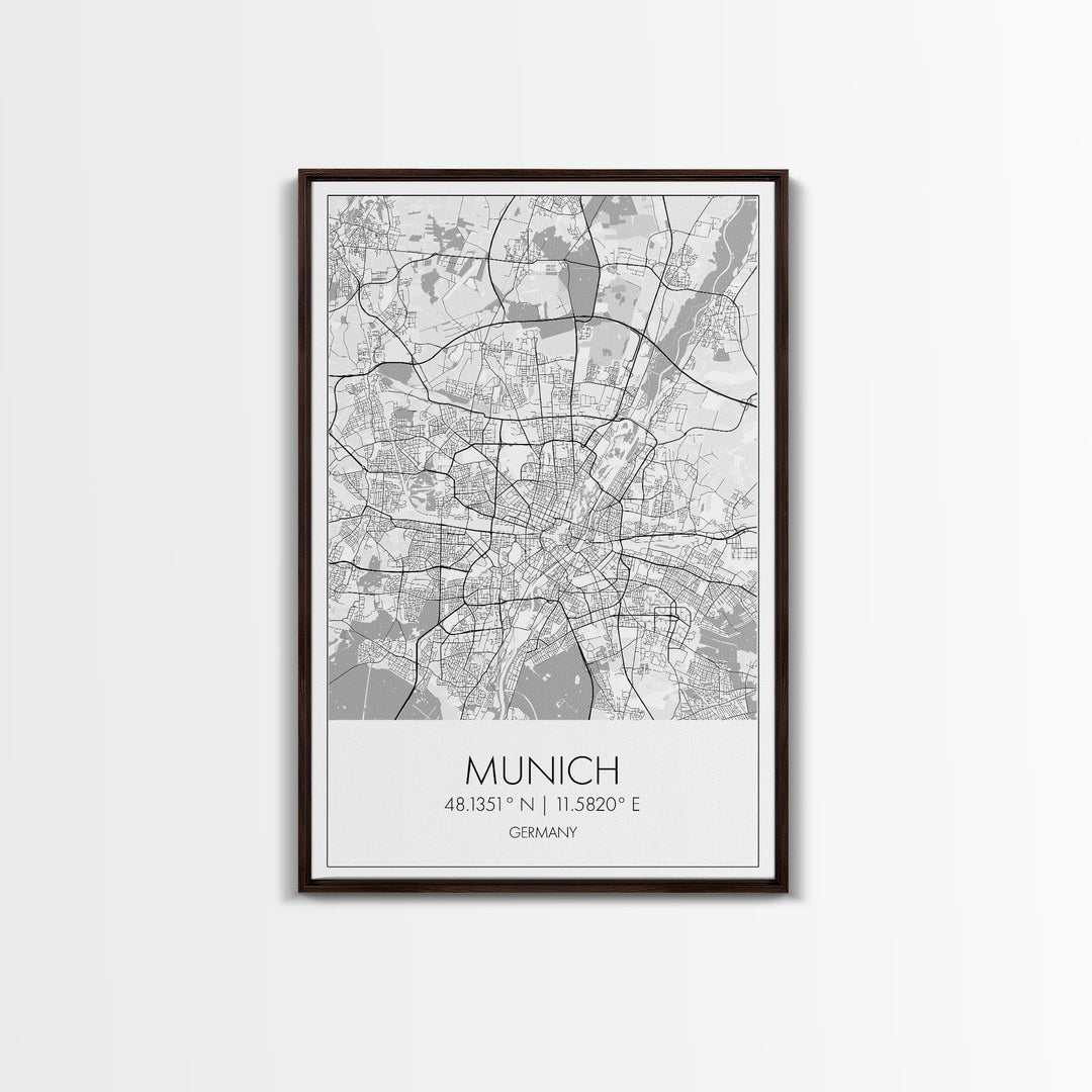 Munich Street Map, Germany Map, Europe City Map Art, Modern Art, Wall Art, Canvas Print, Dorm Wall Décor, Holiday Gift, Travel Wall Print