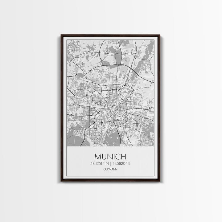 Munich Street Map, Germany Map, Europe City Map Art, Modern Art, Wall Art, Canvas Print, Dorm Wall Décor, Holiday Gift, Travel Wall Print