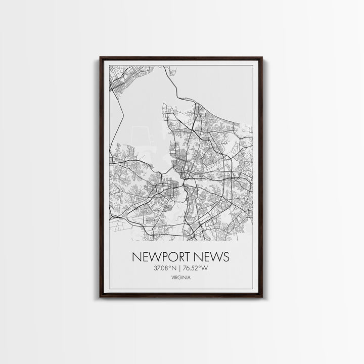 Newport News Street Map, Virginia Map, City Map Art, Modern Art, Wall Art, Canvas Print, Home Wall Décor, Girl Graduation Gift, Travel Art