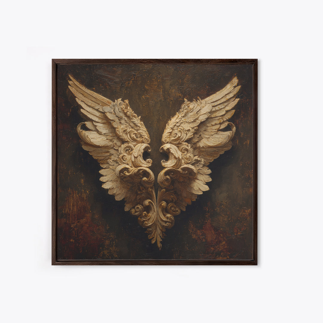 Angel Wings with Gold and Ivory Tones Canvas Print, Renaissanceinspired Art, Wall Art Print, Living Room Decor, Classic, REN-1x1-18