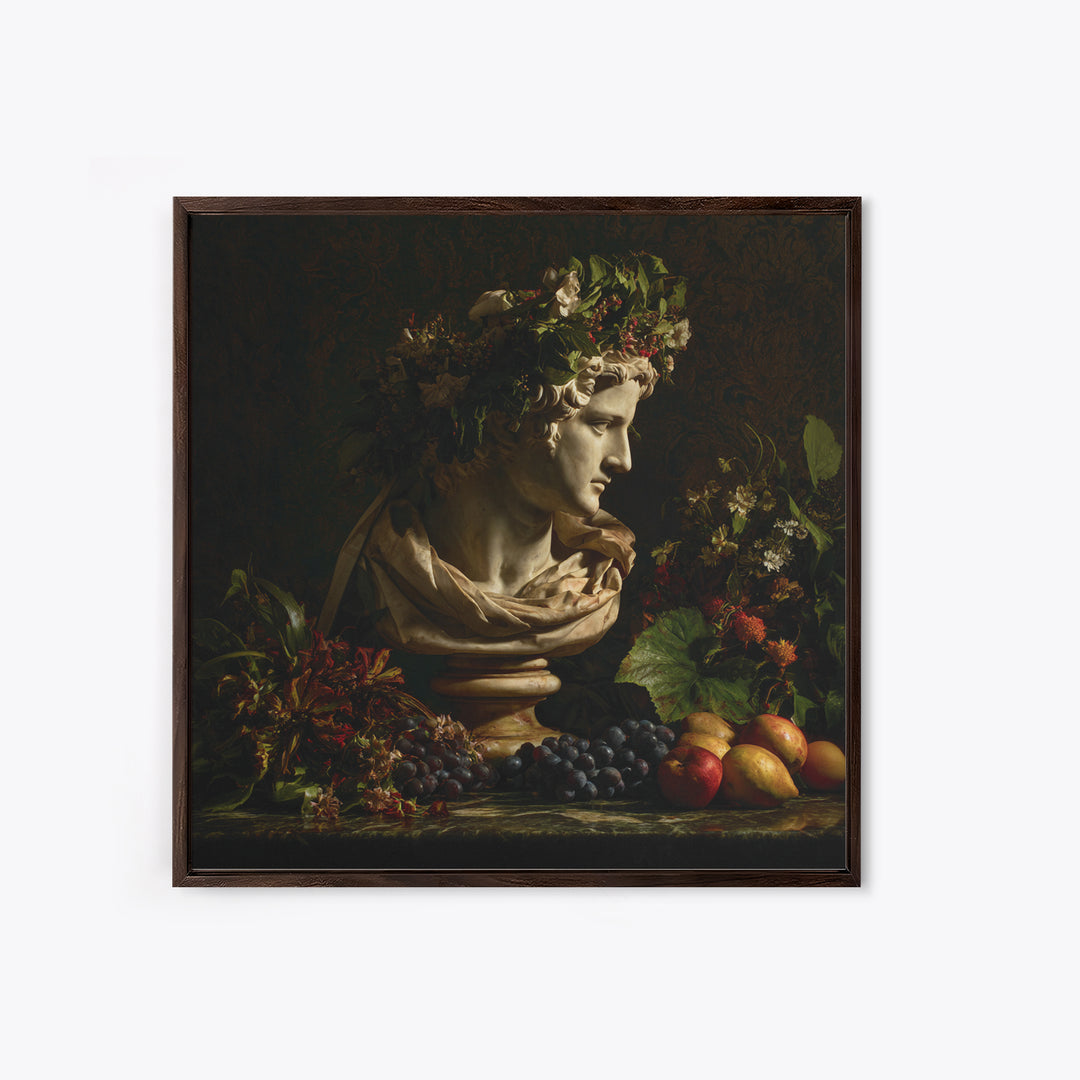 Floral Garland Surrounding a Classical Profile Canvas Print, Renaissanceinspired Art, Botanical Art, Living Room Decor, Classic, REN-1x1-46