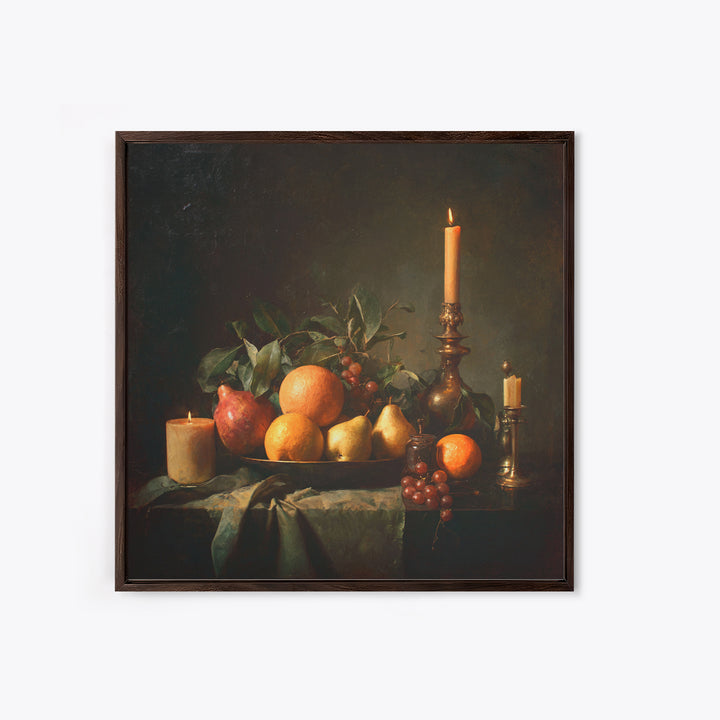 Oil Painted Fruit Still Life on Dark Canvas Print, Renaissanceinspired Art, Fantasy Decor, Living Room Decor, Classic, REN-1x1-51
