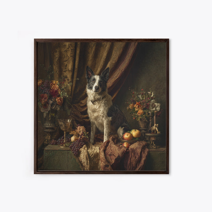 Noble Dog Portrait Framed Canvas Print, Renaissanceinspired Art, Mosaic Wall Art, Living Room Decor, Fine Art, Classic, REN-1x1-68